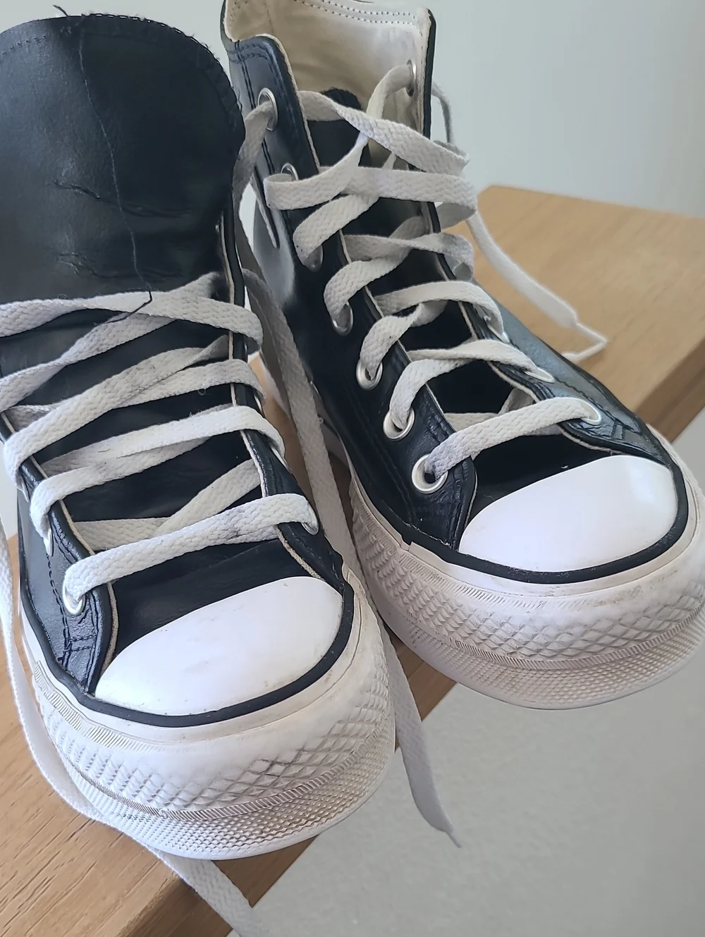 Converse Black Leather Platform High Top Sneakers with White Accents